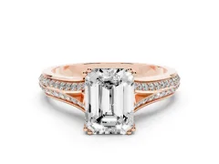 Emerald Cut Diamond Split Shank Pavé Engagement Ring Set in Rose gold with Prong-Set Center Stone