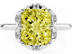 Fancy Yellow Radiant Cut Diamond Round Cluster Halo Ring Set in Silver with Solitaire Band and Prong Setting