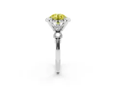 Fancy Yellow Round Cut Diamond Floral Halo Ring Set in White gold with Shared Prong Band