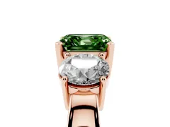 Fancy Green Asscher Cut Diamond Three-Stone Ring Set in Rose gold with Round Side Stones and Classic Band