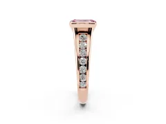 Fancy Pink Emerald Cut Diamond Bezel-Set Solitaire Ring Set in Rose gold with Channel-Set Band