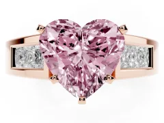Fancy Pink Heart Cut Diamond Solitaire Ring Set in Rose gold with Channel-Set Accent Stones and Prong Setting