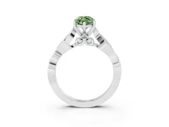 Fancy Green Marquise Cut Diamond Vine Band Solitaire Ring Set in Silver with Milgrain Prong Setting