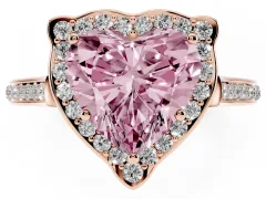 Fancy Pink Heart Cut Diamond Halo Ring Set in Rose gold with Pavé-Lined Shoulders and Prong Setting