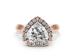 Heart Cut Diamond Halo Solitaire Engagement Ring Set in Rose gold with Square Band and Prong Setting