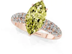 Fancy Yellow Marquise Cut Diamond Pavé Band Solitaire Ring Set in Rose gold with Close-Set Accent Stones and Prong Setting
