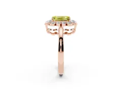 Fancy Yellow Emerald Cut Diamond Halo Cluster Engagement Ring Set in Rose gold with Solitaire Band and Prong Setting