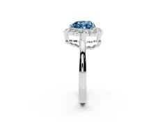 Fancy Blue Heart Cut Diamond Halo Cluster Engagement Ring Set in Platinum with Solitaire Band and Prong Setting