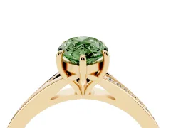 Fancy Green Marquise Cut Diamond Solitaire Ring Set in Yellow gold with Pavé Accent Band and Classic Prong Setting