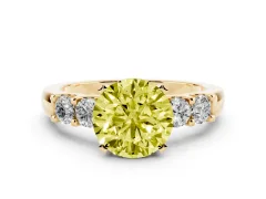Fancy Yellow Round Cut Diamond Five-Stone Prong Set Engagement Ring Set in Yellow gold with Channel Band