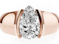 Pear Cut Diamond Bezel Solitaire Ring Set in Rose gold with Wide Band