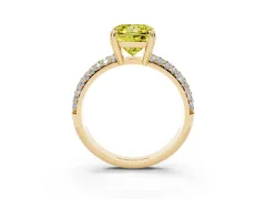 Fancy Yellow Princess Cut Diamond Solitaire Ring Set in Yellow gold with Multi-Row Round Pavé Band and Prong Setting