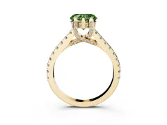 Fancy Green Heart Cut Diamond Solitaire Ring Set in Yellow gold with Brilliant Pavé Band and Prong Setting