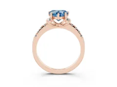 Fancy Blue Heart Cut Diamond Three-Stone Pavé Ring Set in Rose gold with Prong Setting