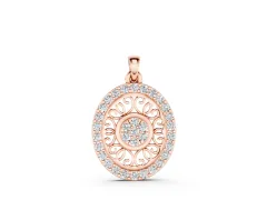 Round Halo Filigree Pendant Set in Rose gold with Pavé Halo