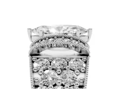 Marquise Cut Diamond Milgrain Halo Pavé Engagement Ring Set in White gold with Prong Setting