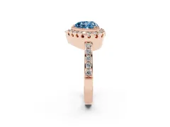 Fancy Blue Heart Cut Diamond Halo Ring Set in Rose gold with Pavé Shank and Prong Setting