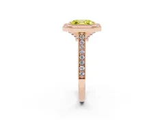 Fancy Yellow Asscher Cut Diamond Halo Milgrain Pavé Band Ring Set in Rose gold with Prong Setting
