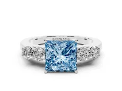 Fancy Blue Princess Cut Diamond Five-Stone Prong Set Band Ring Set in Silver with Polished Band