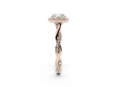 Cushion Cut Diamond Halo Twist Band Solitaire Ring Set in Rose gold with Prong Setting