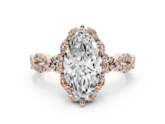 Marquise Cut Diamond Halo Twist Band Solitaire Ring Set in Rose gold with Prong-Set Center Stone