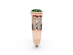 Fancy Green Heart Cut Diamond Wide Channel Set Band Ring Set in Rose gold with Bezel Setting