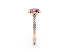 Fancy Pink Princess Cut Diamond Solitaire Ring Set in Rose gold with Pavé Band and Floral Prong Setting