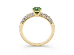 Fancy Green Emerald Cut Diamond Pavé Band Solitaire Ring Set in Yellow gold with Close-Set Accent Stones and Prong Setting