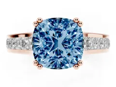 Fancy Blue Cushion Cut Diamond Channel Set Solitaire Engagement Ring Set in Rose gold with Prong Setting