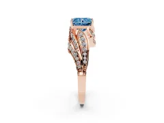 Fancy Blue Radiant Cut Diamond Solitaire Ring Set in Rose gold with Layered Twist Pavé Band