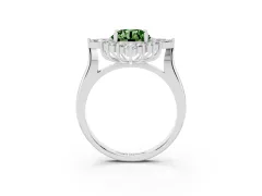Fancy Green Round Cut Diamond Cluster Halo Ring Set in Silver with Marquise and Round Accents