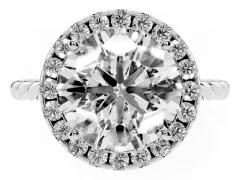 Round Cut Diamond Halo Ring Set in White gold with Plain Twisted Band