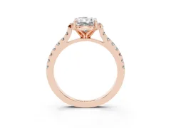 Radiant Cut Diamond Solitaire Ring Set in Rose gold with Pavé Band and Floral Prong Setting