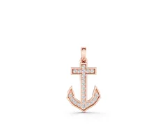 Pavé Round Diamond Anchor Pendant Set in Rose gold with Four-Prong Setting