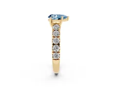 Fancy Blue Pear Cut Diamond Solitaire Ring Set in Yellow gold with Cut-Down Micro Pavé Band and Prong Setting