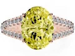 Fancy Yellow Oval Cut Diamond Split Shank Pavé Engagement Ring Set in Rose gold with Prong-Held Center Stone