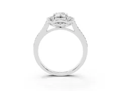 Emerald Cut Diamond Halo Ring Set in Silver with Pavé-Lined Shoulders and Prong Setting
