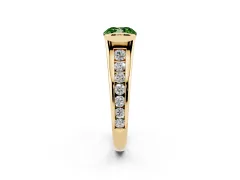 Fancy Green Cushion Cut Diamond Bezel-Set Solitaire Ring Set in Yellow gold with Channel-Set Band