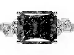 Fancy Black Radiant Cut Diamond Ring Set in Platinum with Scattered Round Accents