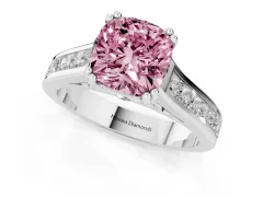 Fancy Pink Cushion Cut Diamond Channel Set Solitaire Engagement Ring Set in Platinum with Prong Setting