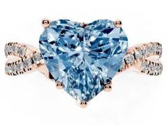 Fancy Blue Heart Cut Diamond Twist Pavé Solitaire Engagement Ring Set in Rose gold with Prong Setting