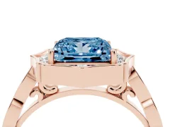 Fancy Blue Princess Cut Diamond Halo Engagement Ring Set in Rose gold with Milgrain Band and Prong Setting