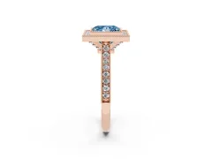 Fancy Blue Princess Cut Diamond Halo Milgrain Pavé Band Ring Set in Rose gold with Prong Setting