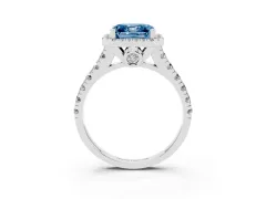 Fancy Blue Asscher Cut Diamond Halo Engagement Ring Set in Silver with Pavé Band and Prong-Set Center