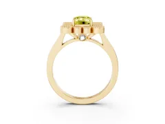 Fancy Yellow Emerald Cut Diamond Cluster Halo Ring Set in Yellow gold with Milgrain Bezel Accents and Plain Band