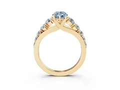 Fancy Blue Marquise Cut Diamond Solitaire Ring Set in Yellow gold with Pavé-Set Band and Prong Setting