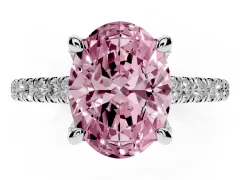 Fancy Pink Oval Cut Diamond Solitaire Ring Set in White gold with Brilliant Pavé Band and Prong Setting