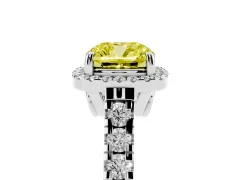 Fancy Yellow Cushion Cut Diamond Halo Engagement Ring Set in Silver with Pavé Band and Prong-Set Center