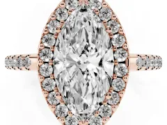 Marquise Cut Diamond Pavé Halo Ring Set in Rose gold with Prong Setting