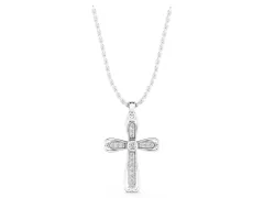 Pavé Round Diamond Cross Pendant Set in White gold with Bezel Outline